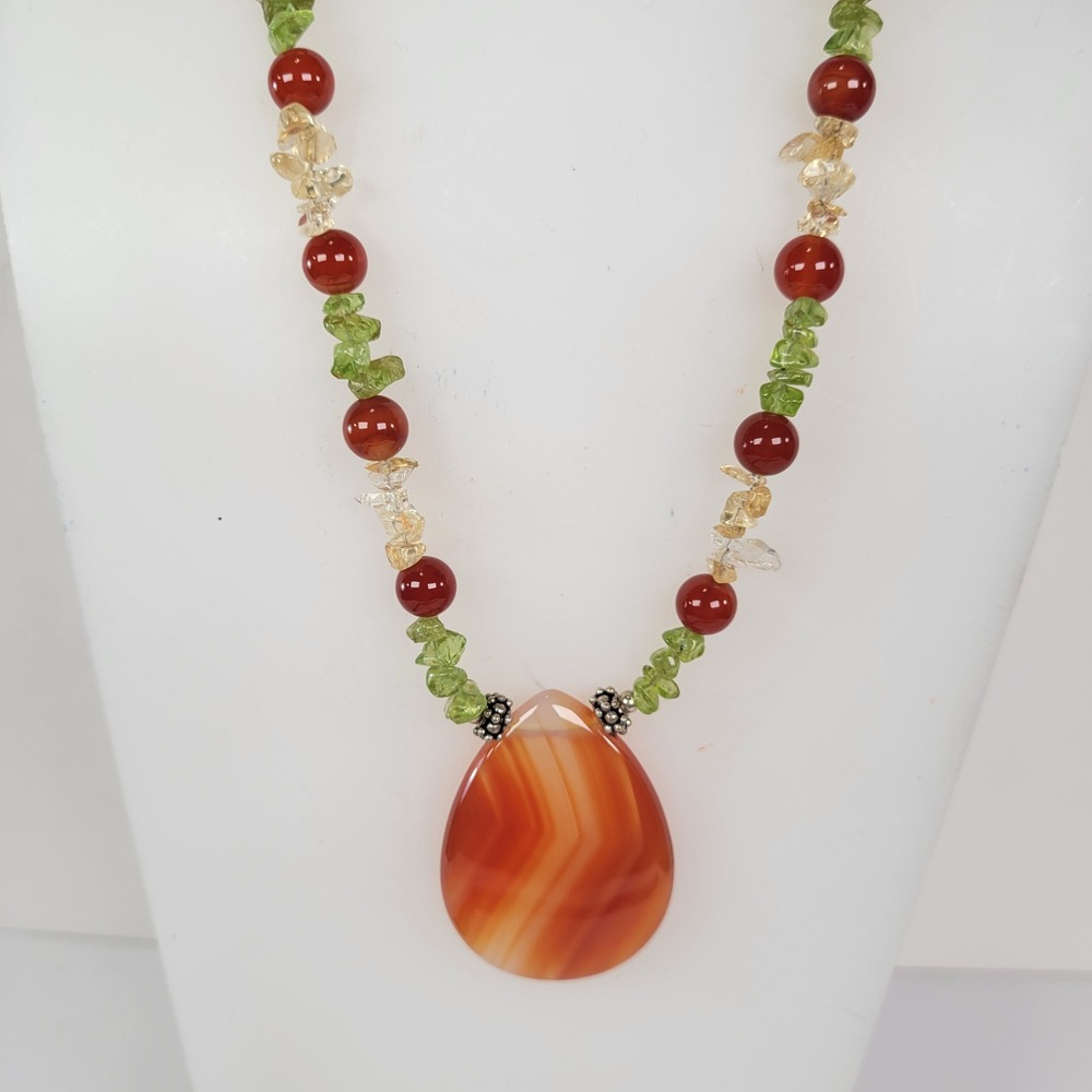 Carnelian Agate Teardrop Pendant Necklace Peridot Citrine 925 Sterling Silver SX